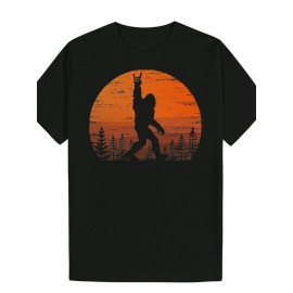 [1pc Funny Graphic T-Shirt] 1pc Men'S Casual Summer T-Shirt, Black Polyester Knit with Silhouette Graphic, Round Neck, Short Sleeve, Breathable Fabric, Regular Fit - Humorous Vintage Style Gift for Men