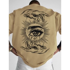 Men'S Summer Casual T-Shirt with Dark Art Eye & Hand Print, Lightweight Polyester, Quick-Dry & Machine Washable, Loose Fit for Outdoor Sports & Social Gatherings, Streetwear Style, Round Neck, Breathable Fabric