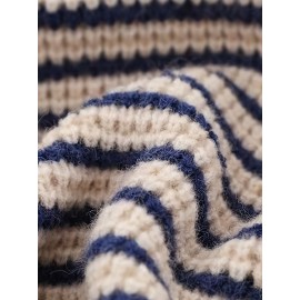 [Polyester Striped Hoodie] 100% Polyester Men's Casual Striped Hoodie - Loose Fit, Crew Neck, Color Block Design, Medium Stretch, Fall/Winter Streetwear Sweatshirt