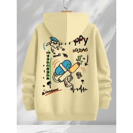 [Three-Piece Hoodie Set] Three-Piece Set Of Fashionable Element Print Hoodies, Men's Casual Pullover Sweatshirt With Long Sleeves, Slightly Stretchy Knit Polyester Fabric, Regular Fit Men's Hoodie