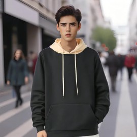 [Men's Anime Hoodie] Trendy Anime Hoodie | Men's Black with Red & White Print, Casual Drawstring Pullover, Front Kangaroo Pocket, Long Sleeve, Polyester Blend, All Seasons