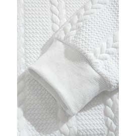 Jacquard Preppy Collared Neck Long Sleeve Embroidered Loose Fit Regular Length Knit Fabric Hoodie