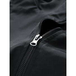 [Trendy Hooded Jacket] Trendy Black Men's Casual Hooded Jacket | Long Sleeves, Drawstrings, Functional Zippers, Teddy Bear Logo, Spring/Fall Windbreaker
