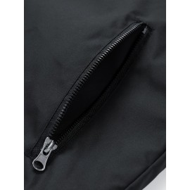 [Trendy Hooded Jacket] Trendy Black Men's Casual Hooded Jacket | Long Sleeves, Drawstrings, Functional Zippers, Teddy Bear Logo, Spring/Fall Windbreaker