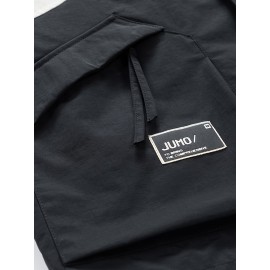 Men's Heavy-Duty Jacket - Full-Zip Windbreaker Coat with Hood, Black/White colorblock, Loose Fit Workwear Jacket for Outdoor, Casual, Everyday Use - Size XL (Machine Washable)