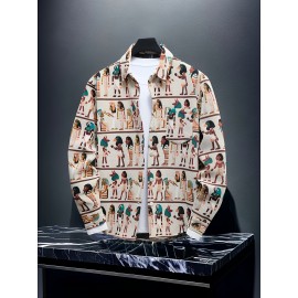 Larsen OBM Unisex Slim-Fit Long-Sleeve Shirt Jacket - Vintage Abstract Egyptian Embroidery, All-Season Casual Outdoor Wear, Machine Washable, Perfect Gift for Men & Women