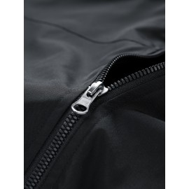 Men'S Casual Hooded Windbreaker Jacket with Star Design - Black, Long Sleeve, Zippered, Polyester Lining, Casual Outdoor Wear for Spring and Fall, Casual Outerwear | Star Print Jacket | Adjustable Hood, Essential Jacket