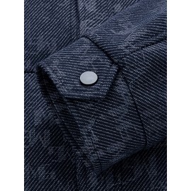 Men's Navy Blue Bomber Jacket with White Camo & Chest Pocket - Short Single-Breasted Casual & Business-Casual Coat, Collar, Button-Front Door, (No-Fill) for Fall/Spring Outerwear