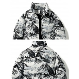 Men'S Retro Vintage Money Print Jacket - Stylish Black & White Patterned Coat with Stand Collar, Zipper Closure, and Pockets for Casual or Daily Wear, Casual Outerwear | Vintage Style Coat | Polyester Fiber Jacket
