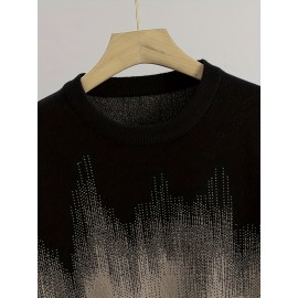 Men's Casual Gradient Color-Block Knit Sweater - Soft Stretch Round Neck Pullover, Machine Washable Slim Fit for Autumn Winter, Cute Sweaters, Durable Winter Wear, Medium Elasticity Fabric