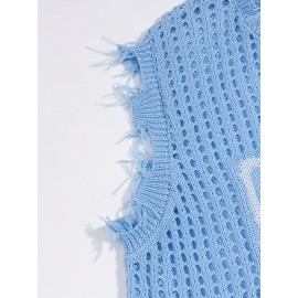 Men's & Women's Semi-Sheer Sleeveless V-Neck Sweater Vest - Korean/Japanese Streetwear Style, All-Season Layering Piece, Hand Washable Casual Jacket with Creative Director Lettering (No Belt) for Director Outfits & Everyday