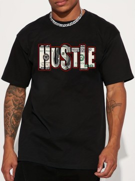 Men's Hustle Graphic T-Shirt - Casual Streetwear Style, Unisex Short Sleeve Tee with Bold Money Print, Lightweight Polyester Blend, Summer Essential for Men and Women, Unisex Tshirt | Bold Print Shirt | Money Theme Apparel