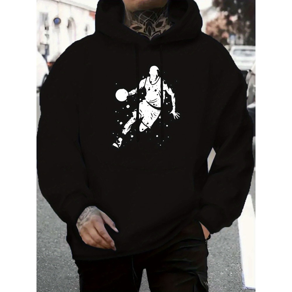 Men's Hooded Sweatshirt - All-Season Lightweight Pullover Hoodie, Light Grey/White Basketball Graphic, Regular Fit Casual Streetwear for Sports & Casual Attire, Basketball Hoodie, Durable Fabric