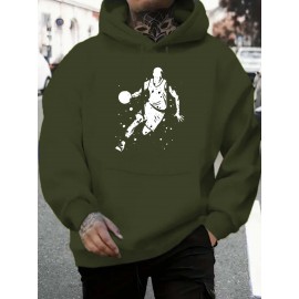 Men's Hooded Sweatshirt - All-Season Lightweight Pullover Hoodie, Light Grey/White Basketball Graphic, Regular Fit Casual Streetwear for Sports & Casual Attire, Basketball Hoodie, Durable Fabric