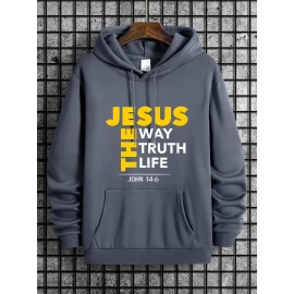 Men's Jesus The Way Truth Life John 14:6 Scripture Hoodie - Brown with Bold Yellow Lettering, Casual Pullover Hooded Sweatshirt, Regular Fit Autumn Winter Comfortable Religious Apparel