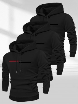 Men'S Casual Minimalist Style Hoodie, Paris Letter Print Men'S Long Sleeve Hoodie Three-Piece Set