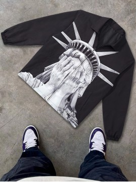 Gentlemen's Jacket Men's Spring and Autumn Thin Casual Lapel Portrait Print Trendy Fashion Zip-Up Outerwear Long Sleeve