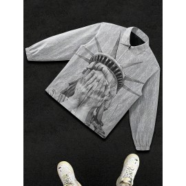 Gentlemen's Jacket Men's Spring and Autumn Thin Casual Lapel Portrait Print Trendy Fashion Zip-Up Outerwear Long Sleeve