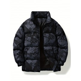 Men'S Retro Vintage Money Print Jacket - Stylish Black & White Patterned Coat with Stand Collar, Zipper Closure, and Pockets for Casual or Daily Wear, Casual Outerwear | Vintage Style Coat | Polyester Fiber Jacket